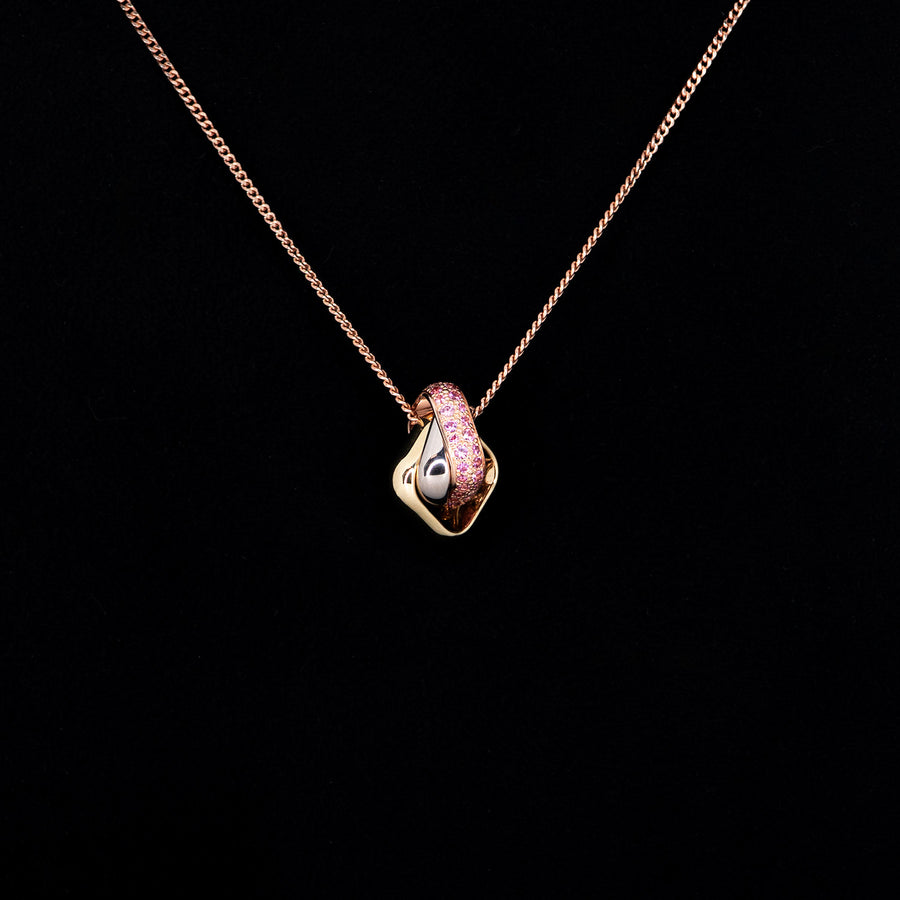 สร้อยและจี้ Cartier Limited Edition Trinity pendant, cushion-shaped, half-paved, Pink Sapphire 18K 3 Colors Size 50cm.# (Used) #vrcanlHIT 7544