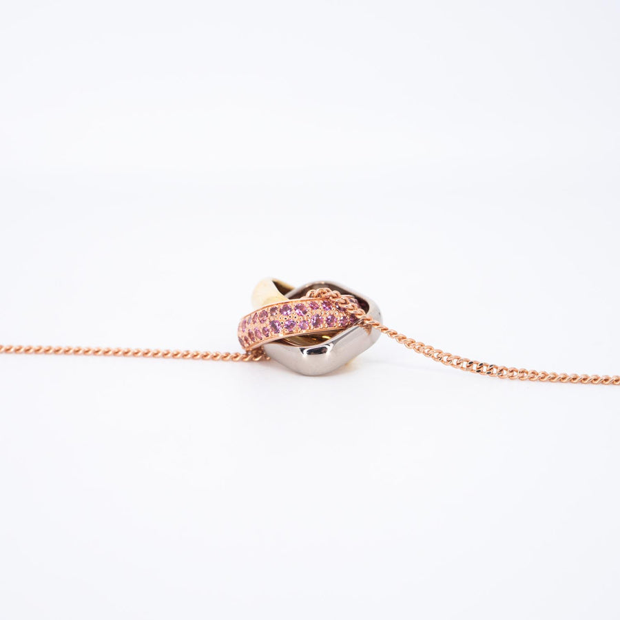 สร้อยและจี้ Cartier Limited Edition Trinity pendant, cushion-shaped, half-paved, Pink Sapphire 18K 3 Colors Size 50cm.# (Used) #vrcanlHIT 7544