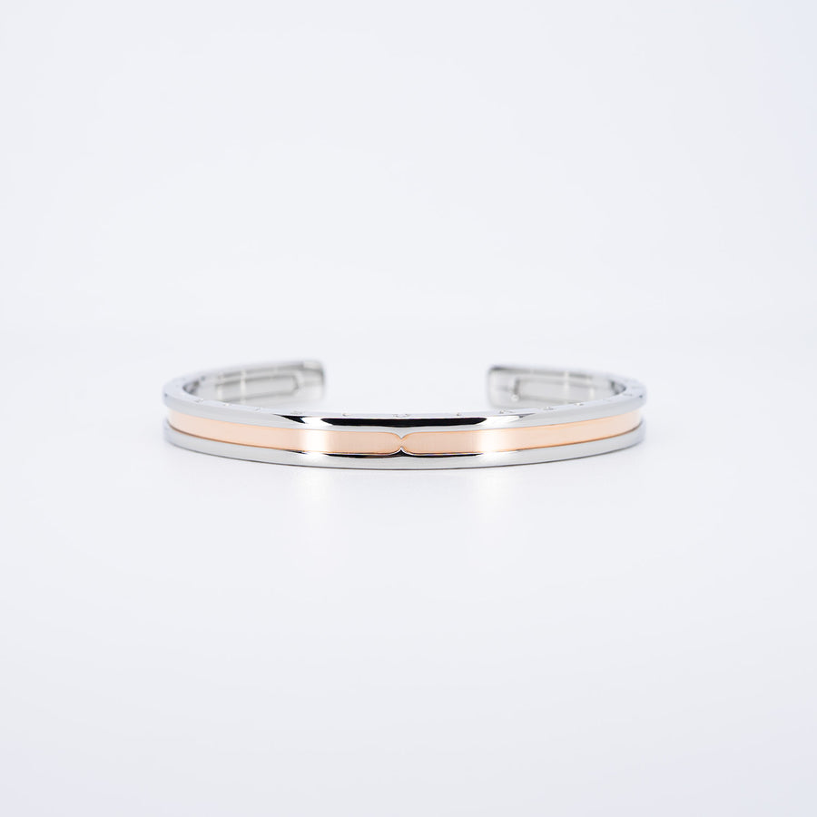 กำไลข้อมือ Bvlgari B.zero1 Cuff Bracelet in Stainless steel and Rose Gold Size SM# (Used) #vrbv 0996