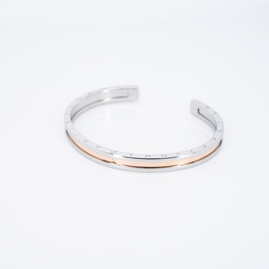 กำไลข้อมือ Bvlgari B.zero1 Cuff Bracelet in Stainless steel and Rose Gold Size SM# (Used) #vrbv 0996