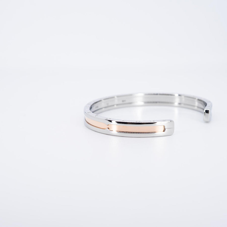 กำไลข้อมือ Bvlgari B.zero1 Cuff Bracelet in Stainless steel and Rose Gold Size SM# (Used) #vrbv 0996