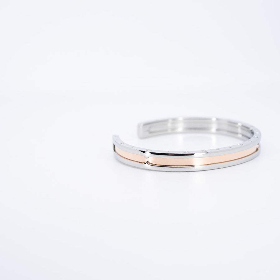 กำไลข้อมือ Bvlgari B.zero1 Cuff Bracelet in Stainless steel and Rose Gold Size SM# (Used) #vrbv 0996