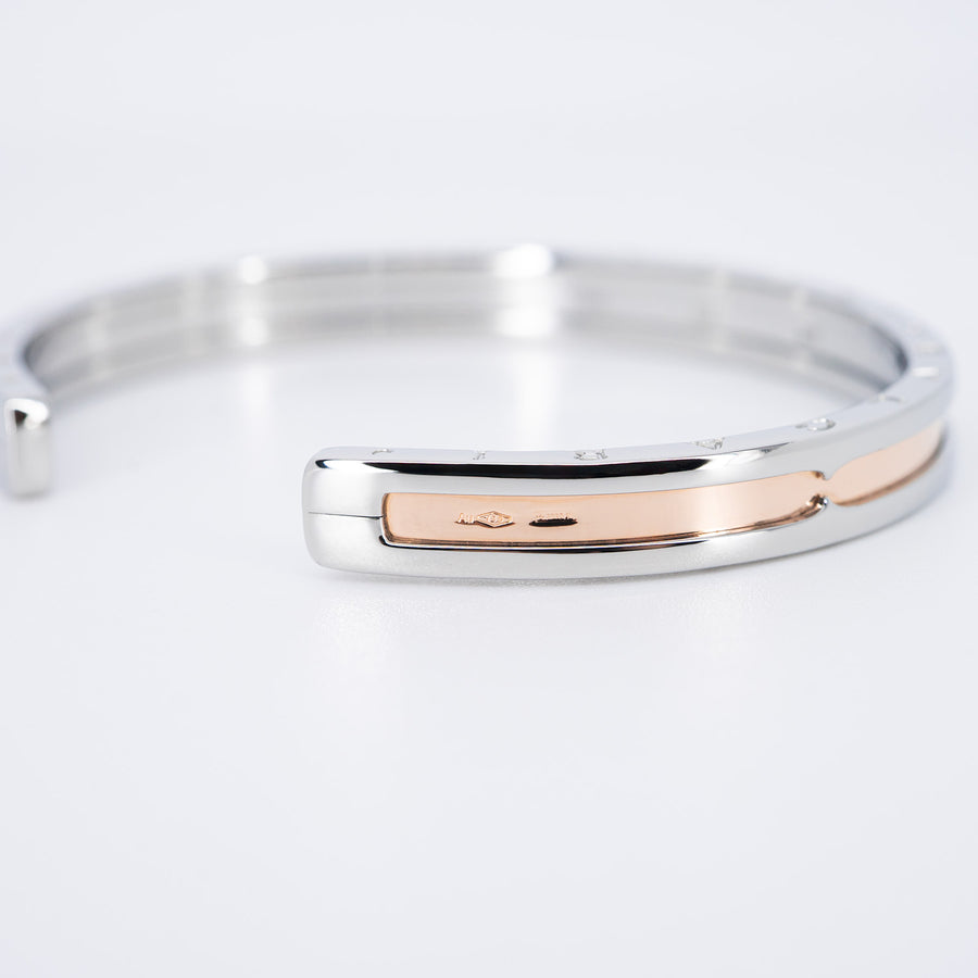 กำไลข้อมือ Bvlgari B.zero1 Cuff Bracelet in Stainless steel and Rose Gold Size SM# (Used) #vrbv 0996