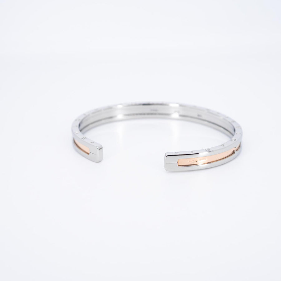 กำไลข้อมือ Bvlgari B.zero1 Cuff Bracelet in Stainless steel and Rose Gold Size SM# (Used) #vrbv 0996