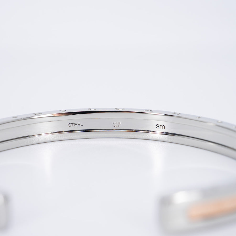 กำไลข้อมือ Bvlgari B.zero1 Cuff Bracelet in Stainless steel and Rose Gold Size SM# (Used) #vrbv 0996