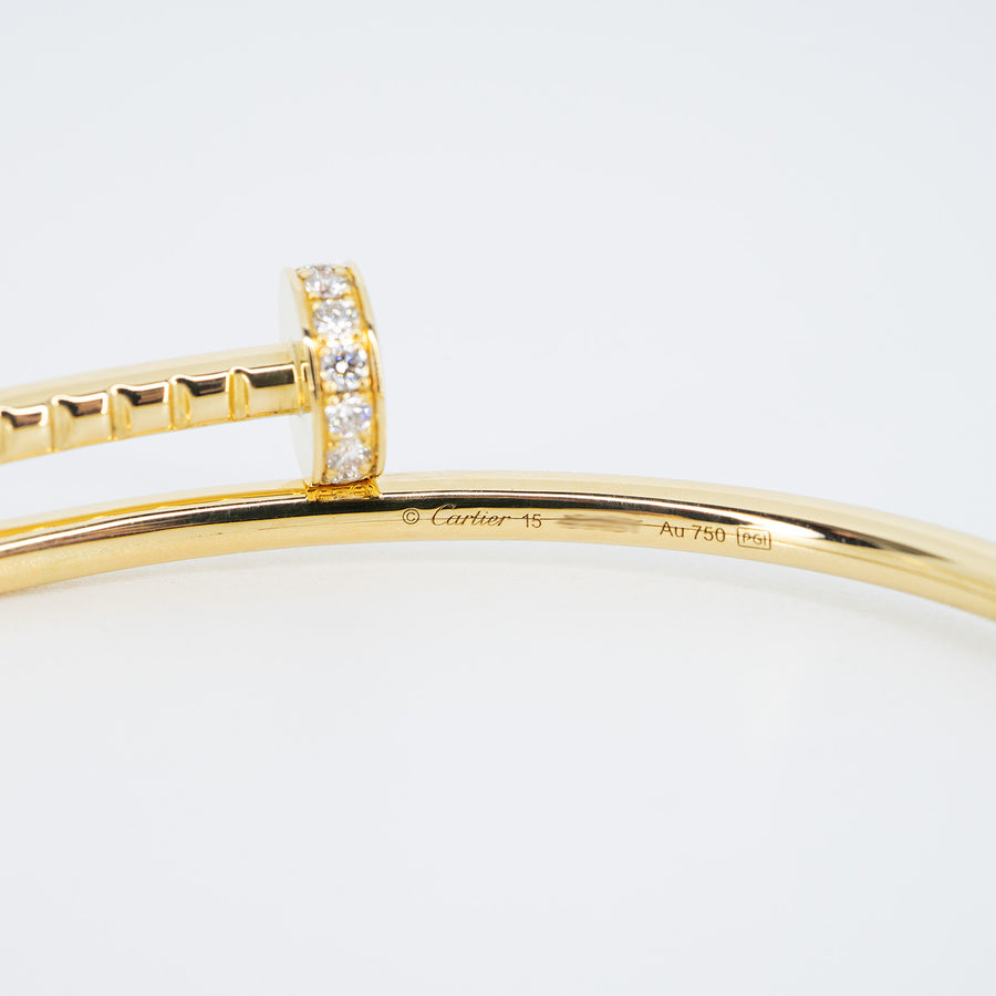 **Hold**กำไลข้อมือ Cartier Juste Un Clou Bracelet, Small model with Diamonds 18K Yellow Gold Size 15# (Used) #vrcab 7574