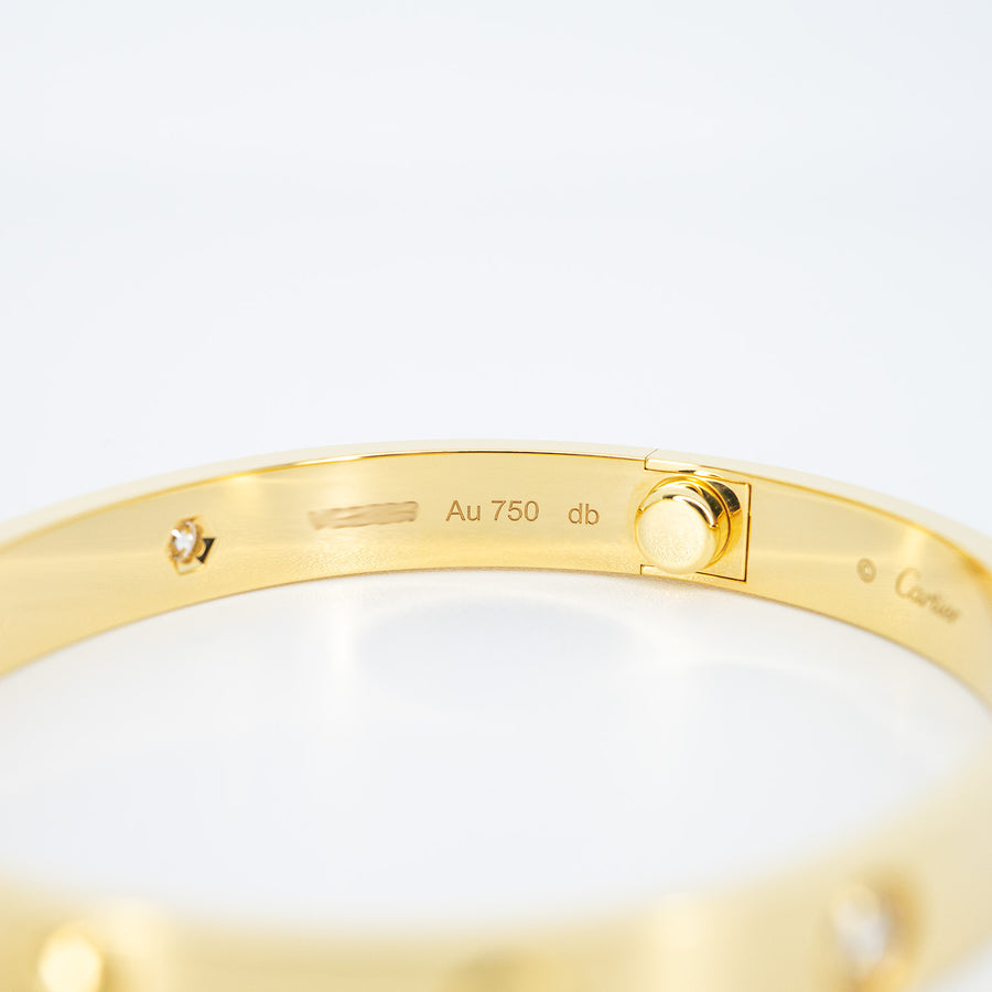 กำไลข้อมือ Cartier Love Bracelet, 4 diamonds 18K Yellow Gold Size 16# (Used) #vrca 1006