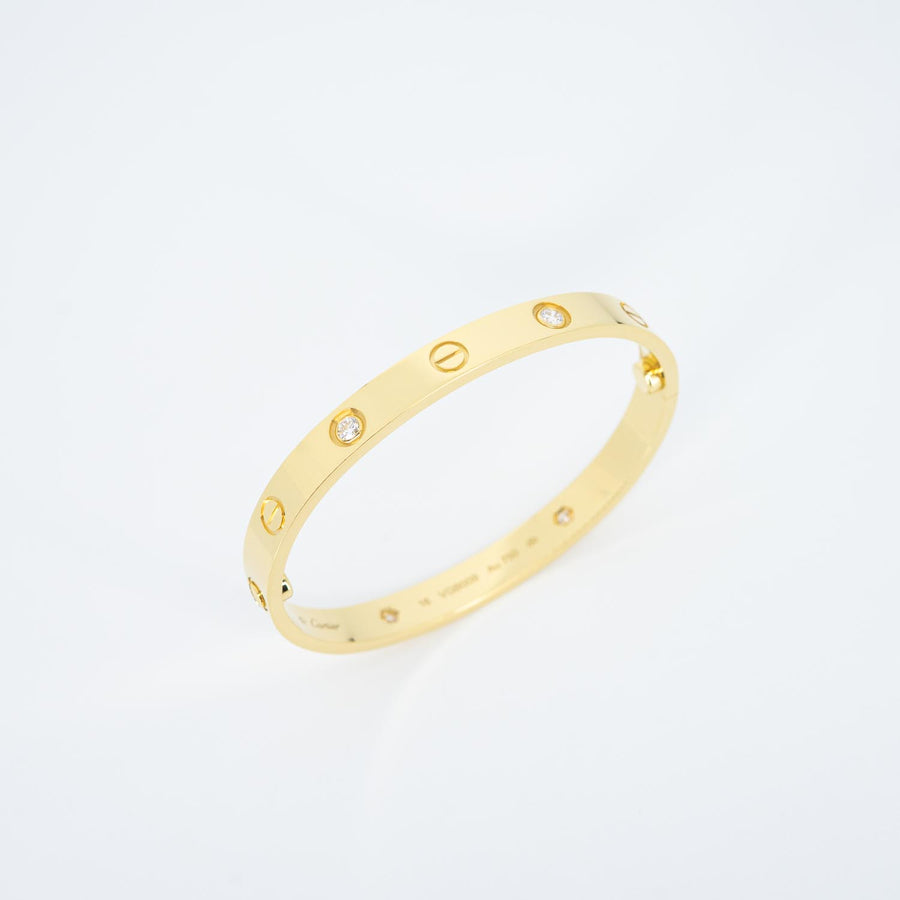 กำไลข้อมือ Cartier Love Bracelet, 4 diamonds 18K Yellow Gold Size 16# (Used) #vrca 1006