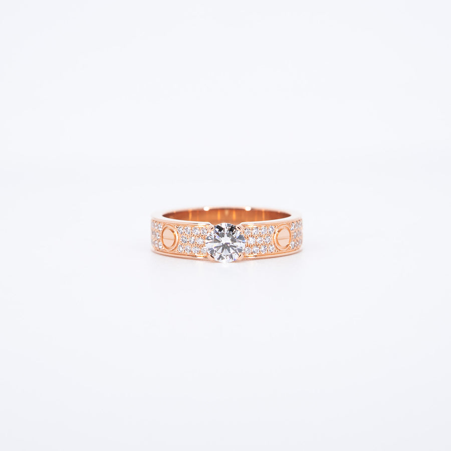 แหวน Cartier Love solitaire Ring 0.30ct D IF, brilliant-cut diamond, paved 18K Rose Gold Size 46# (Used) #vrcaHIT 1012