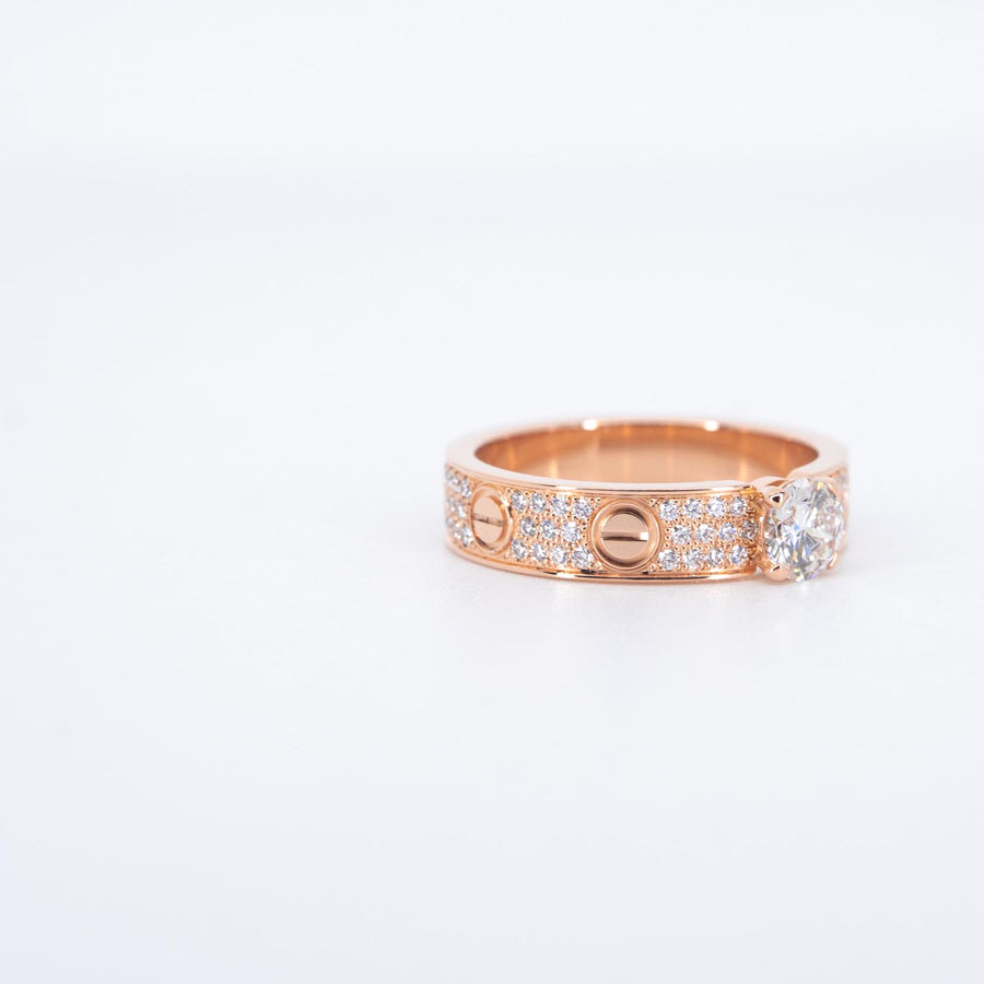 แหวน Cartier Love solitaire Ring 0.30ct D IF, brilliant-cut diamond, paved 18K Rose Gold Size 46# (Used) #vrcaHIT 1012