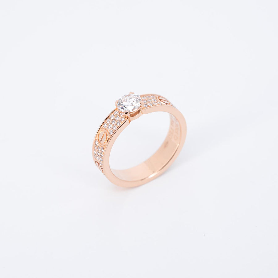 แหวน Cartier Love solitaire Ring 0.30ct D IF, brilliant-cut diamond, paved 18K Rose Gold Size 46# (Used) #vrcaHIT 1012