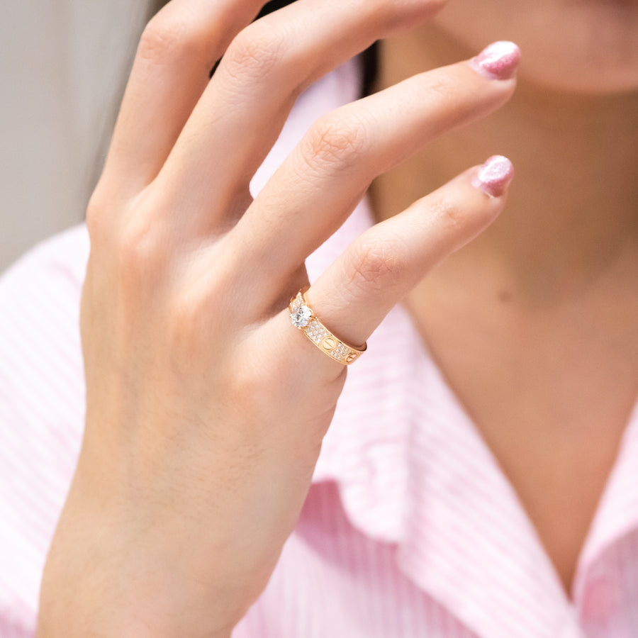 แหวน Cartier Love solitaire Ring 0.30ct D IF, brilliant-cut diamond, paved 18K Rose Gold Size 46# (Used) #vrcaHIT 1012