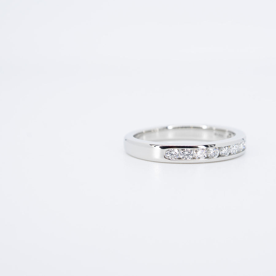 แหวน Tiffany & Co. Tiffany Setting Wedding Band with Half-Circle of Diamonds 3mm. Platinum950 Size 54# (Used) #vrti 1024