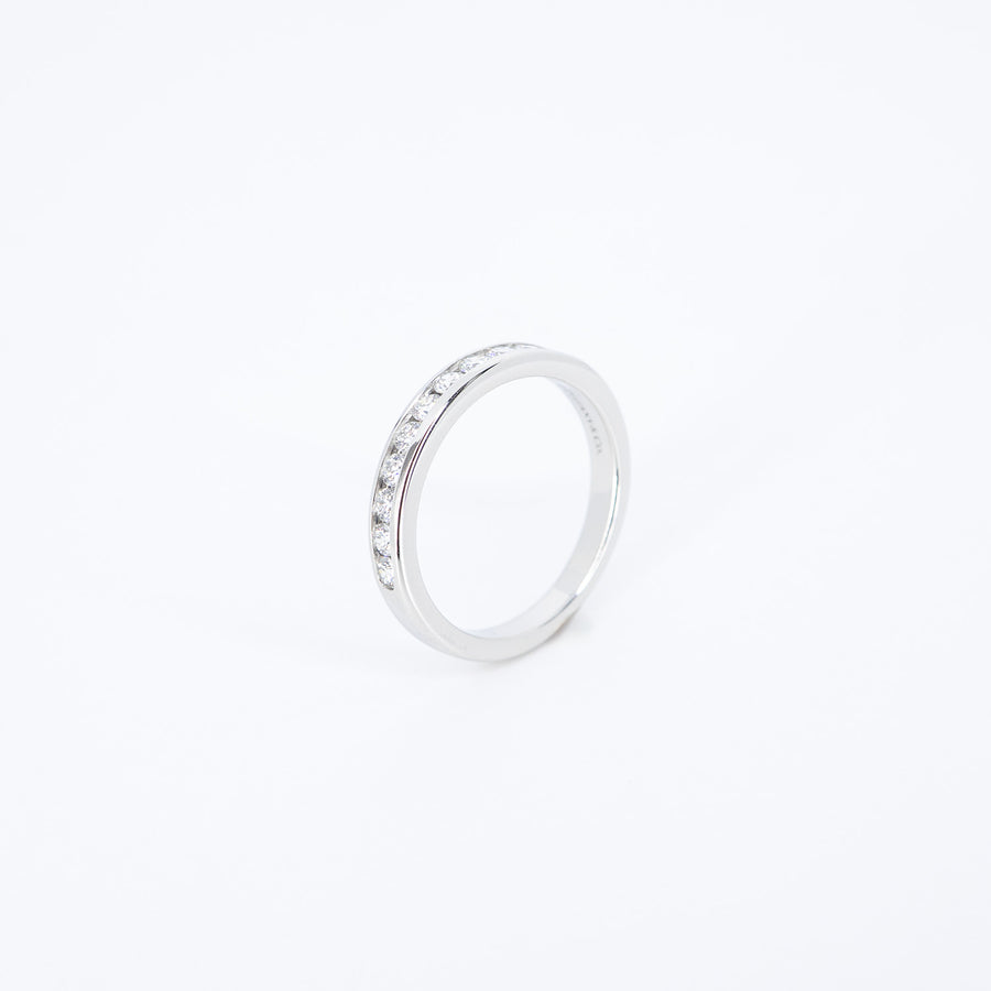 แหวน Tiffany & Co. Tiffany Setting Wedding Band with Half-Circle of Diamonds 3mm. Platinum950 Size 54# (Used) #vrti 1024