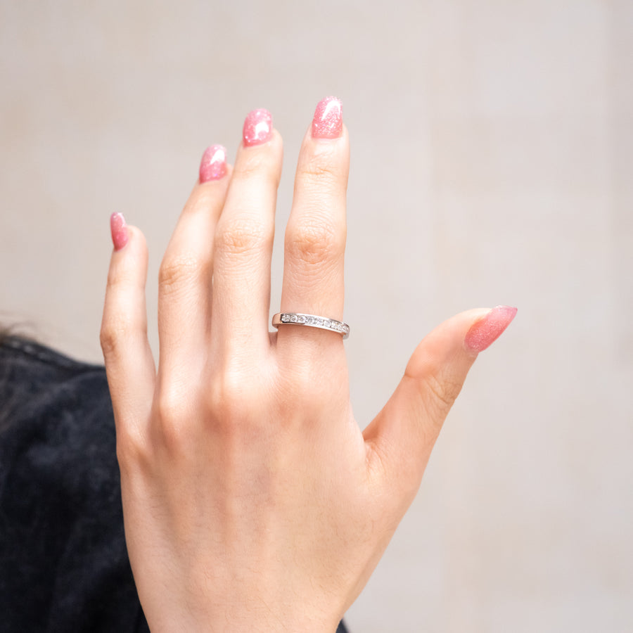 แหวน Tiffany & Co. Tiffany Setting Wedding Band with Half-Circle of Diamonds 3mm. Platinum950 Size 54# (Used) #vrti 1024