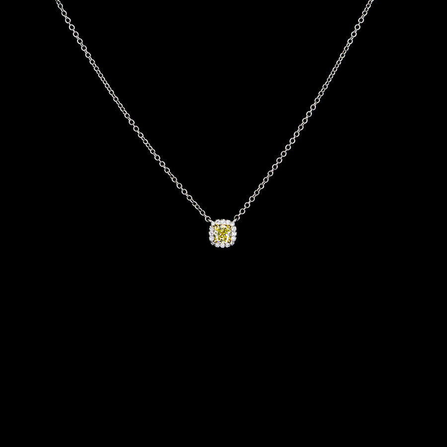 สร้อยและจี้ Tiffany & Co. Tiffany Soleste Cushion-cut Yellow Diamond Pandent and Necklace in Platinum 0.21ct FY VVS1 Platinum950 Size 39cm.# (Used) #vrtinlimtHIT 7606