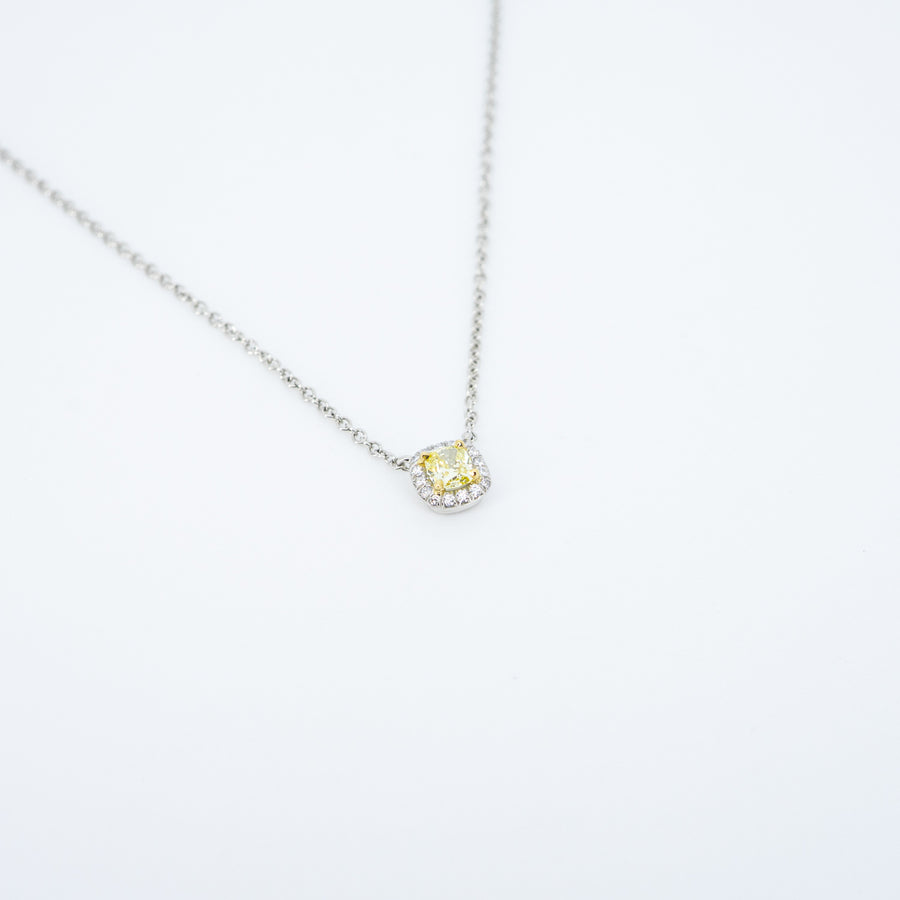 สร้อยและจี้ Tiffany & Co. Tiffany Soleste Cushion-cut Yellow Diamond Pandent and Necklace in Platinum 0.21ct FY VVS1 Platinum950 Size 39cm.# (Used) #vrtinlimtHIT 7606