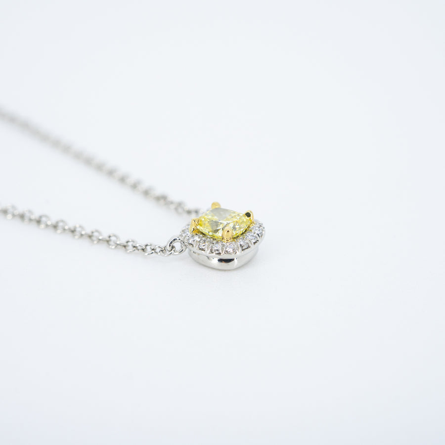 สร้อยและจี้ Tiffany & Co. Tiffany Soleste Cushion-cut Yellow Diamond Pandent and Necklace in Platinum 0.21ct FY VVS1 Platinum950 Size 39cm.# (Used) #vrtinlimtHIT 7606