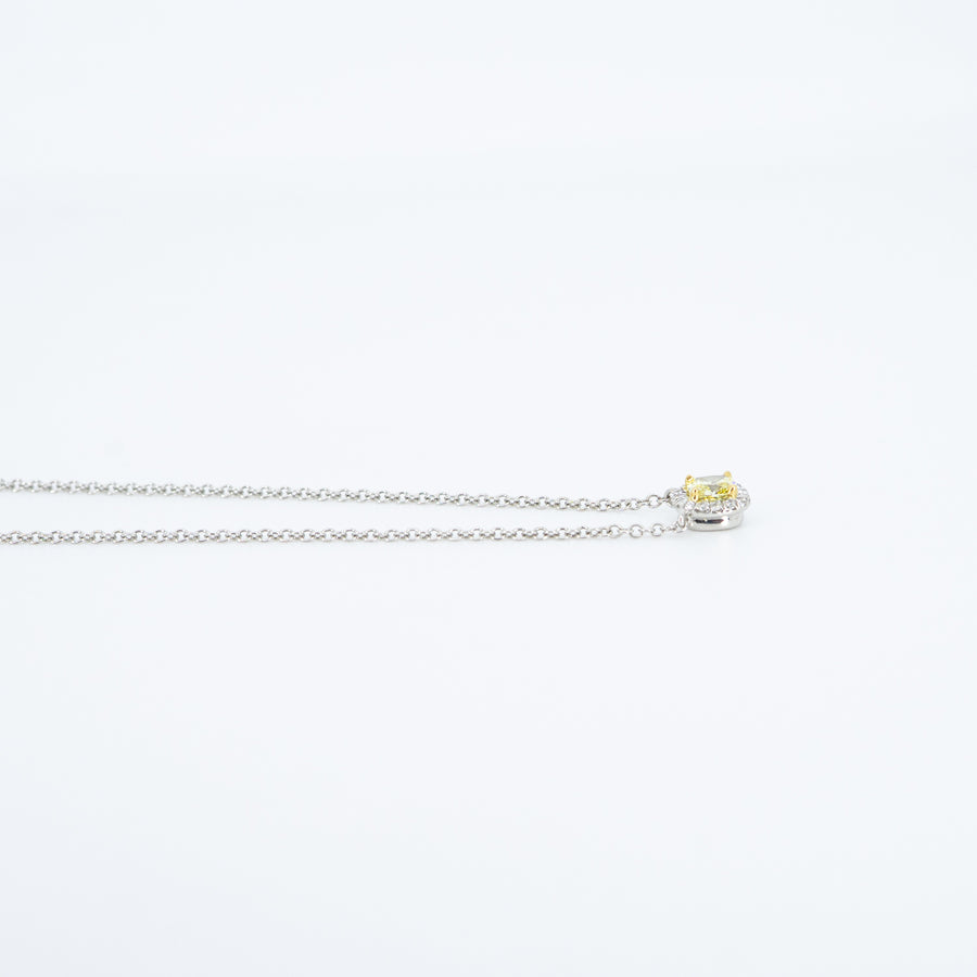 สร้อยและจี้ Tiffany & Co. Tiffany Soleste Cushion-cut Yellow Diamond Pandent and Necklace in Platinum 0.21ct FY VVS1 Platinum950 Size 39cm.# (Used) #vrtinlimtHIT 7606