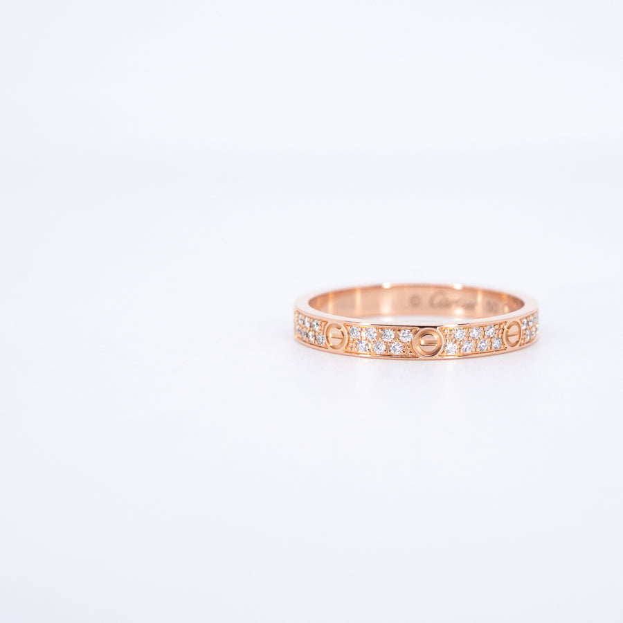 แหวน Cartier Love ring, mini model, paved 18K Rose Gold Size 50# (Used) #vrcarimtHIT 7602