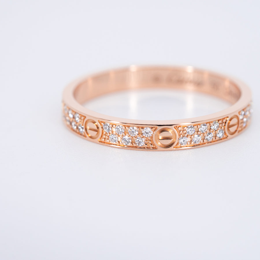 แหวน Cartier Love ring, mini model, paved 18K Rose Gold Size 50# (Used) #vrcarimtHIT 7602