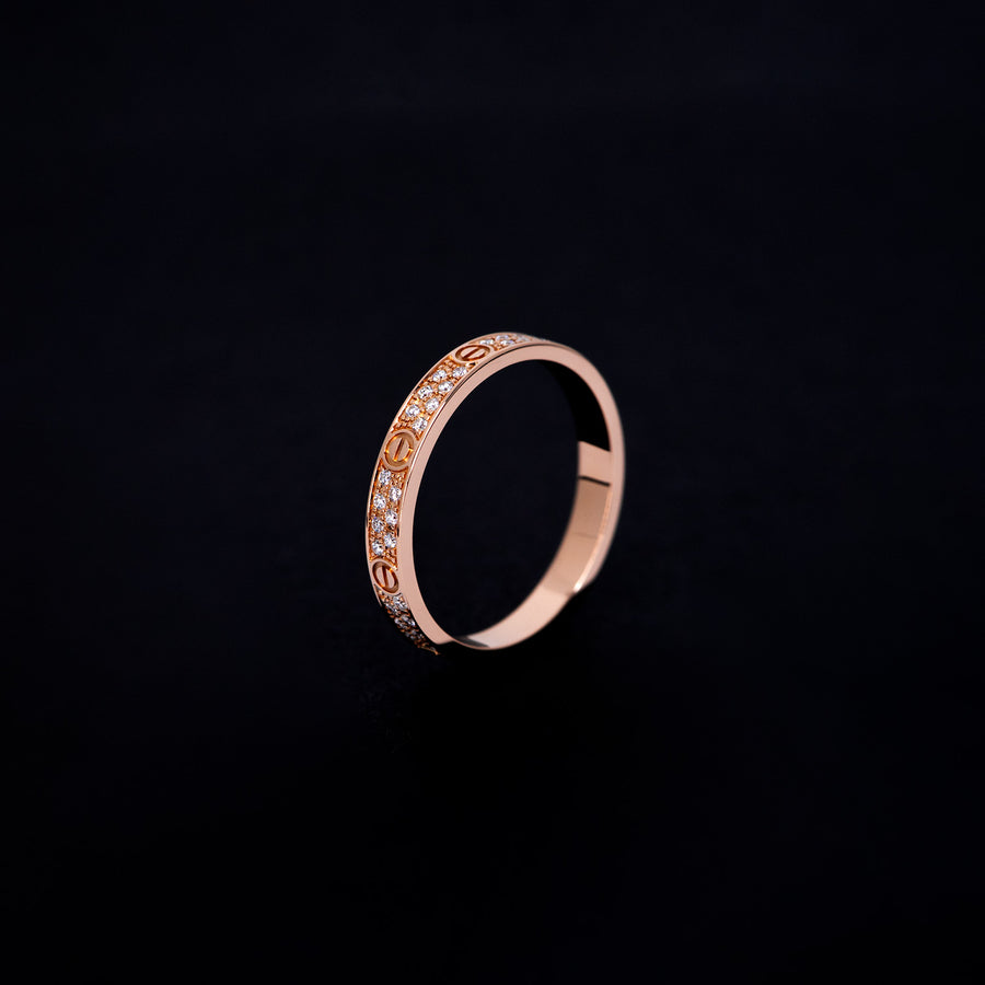 แหวน Cartier Love ring, mini model, paved 18K Rose Gold Size 50# (Used) #vrcarimtHIT 7602