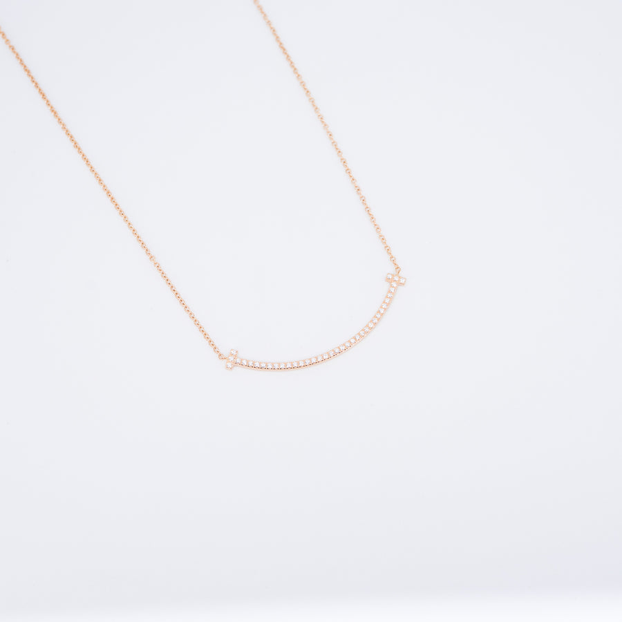 สร้อยและจี้ Tiffany & Co. Tiffany T Smile Pendant with Diamonds, Small 18K Rose Gold Size 40cm.# (Used) #vrtinlimt 7586