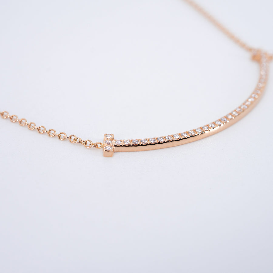 สร้อยและจี้ Tiffany & Co. Tiffany T Smile Pendant with Diamonds, Small 18K Rose Gold Size 40cm.# (Used) #vrtinlimt 7586
