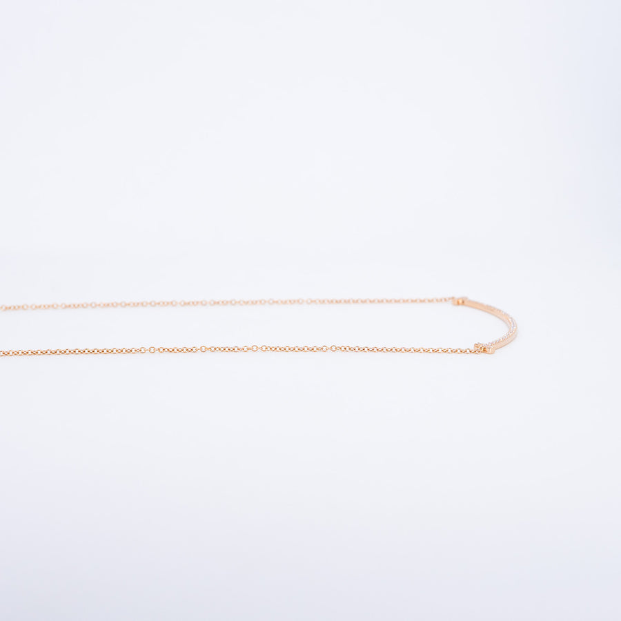 สร้อยและจี้ Tiffany & Co. Tiffany T Smile Pendant with Diamonds, Small 18K Rose Gold Size 40cm.# (Used) #vrtinlimt 7586