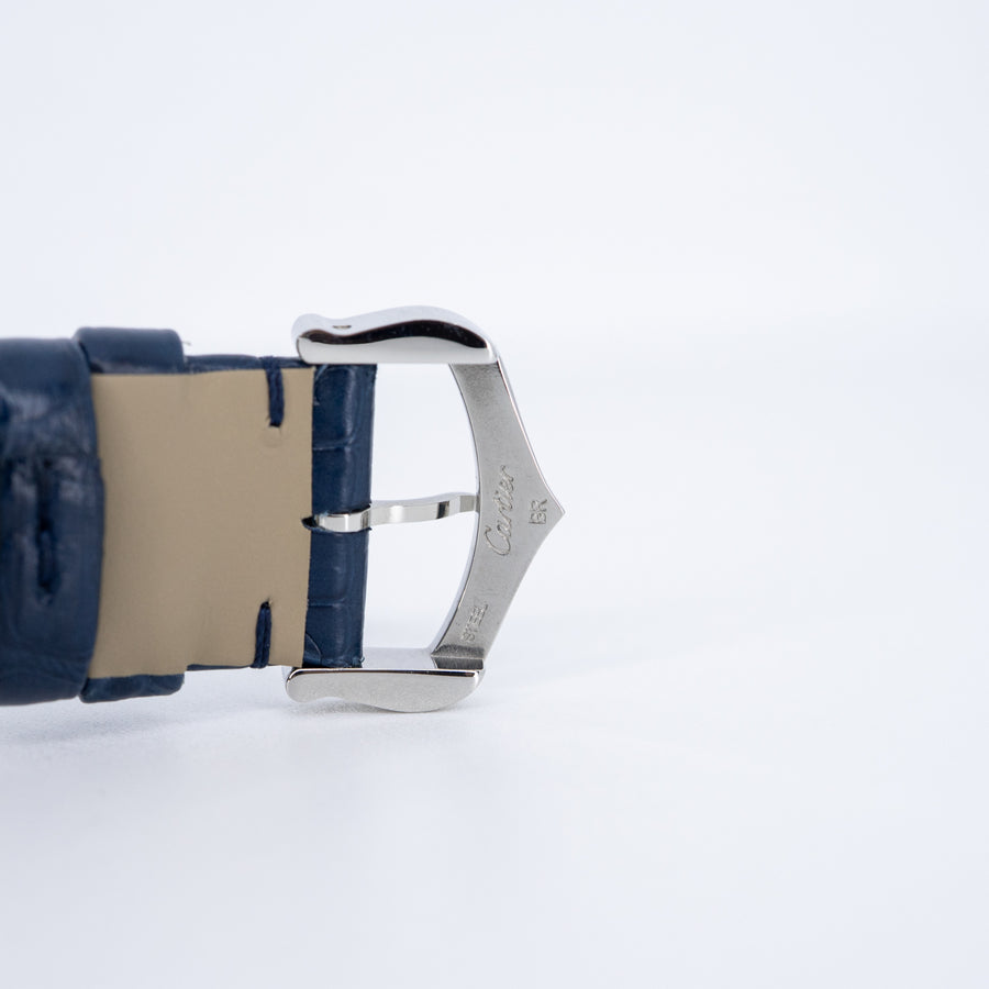 นาฬิกา Cartier Tank Must de Cartier, Large Model, Blue lacquer-effect dial, High autonomy Quartz Movoment, Steel , Leather Size L# (Used) #vrcaw 7625