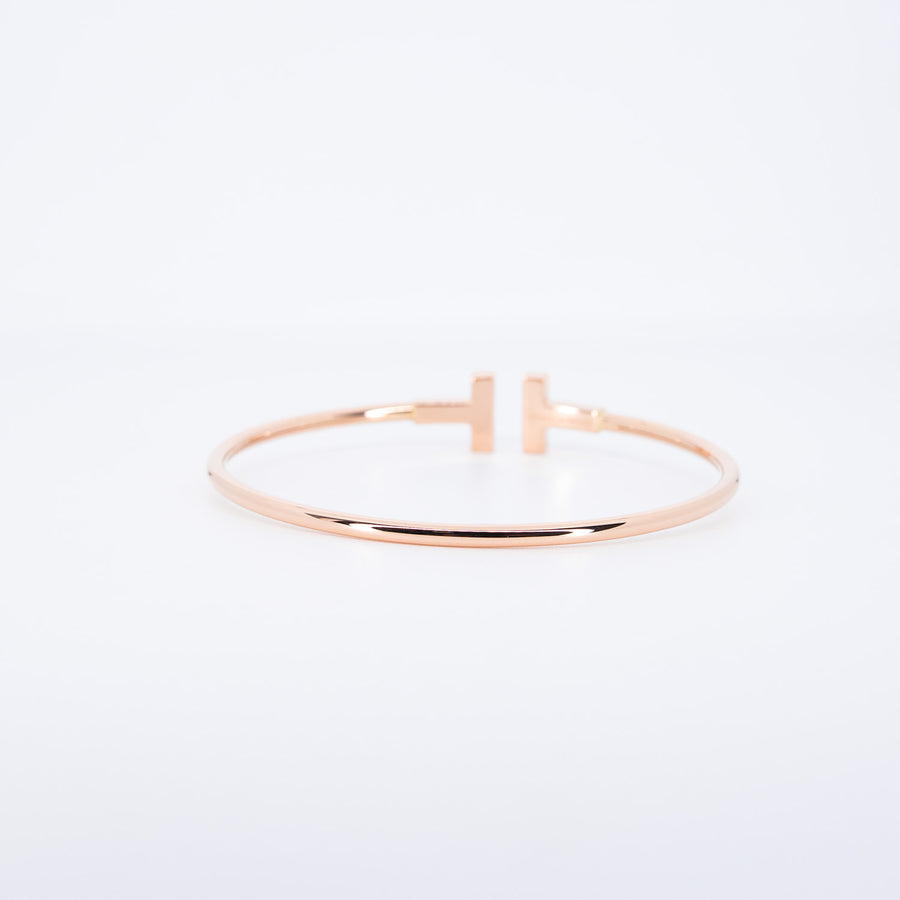 กำไลข้อมือ Tiffany & Co. Tiffany T Wire with Diamond Bracelet 18K Rose Gold Size M# (Used) #vrti 1038