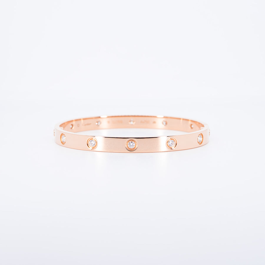 กำไลข้อมือ Cartier Love Bracelet, 10 Diamonds 18K Rose Gold Size 18# (Used) #vrcaHIT 1047