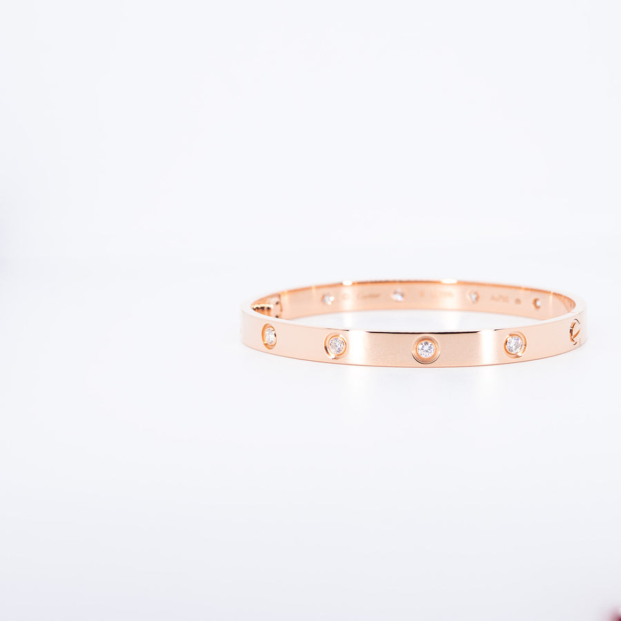 กำไลข้อมือ Cartier Love Bracelet, 10 Diamonds 18K Rose Gold Size 18# (Used) #vrcaHIT 1047
