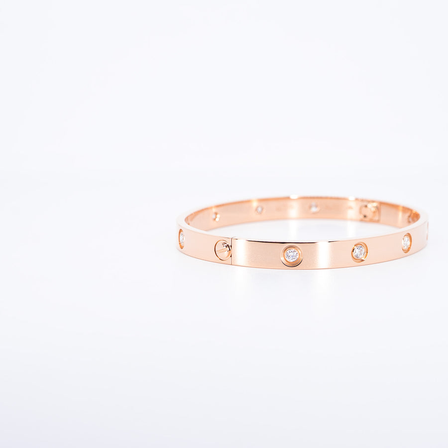 กำไลข้อมือ Cartier Love Bracelet, 10 Diamonds 18K Rose Gold Size 18# (Used) #vrcaHIT 1047