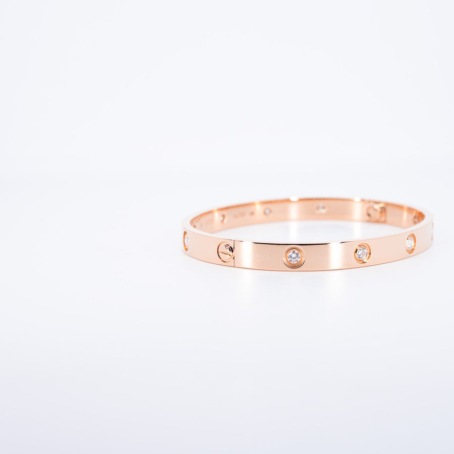 กำไลข้อมือ Cartier Love Bracelet, 10 Diamonds 18K Rose Gold Size 18# (Used) #vrcaHIT 1047