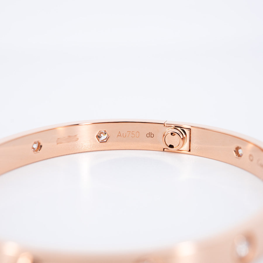 กำไลข้อมือ Cartier Love Bracelet, 10 Diamonds 18K Rose Gold Size 18# (Used) #vrcaHIT 1047