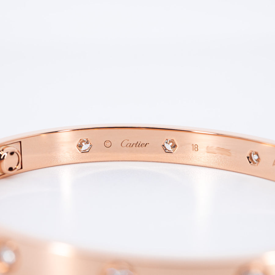 กำไลข้อมือ Cartier Love Bracelet, 10 Diamonds 18K Rose Gold Size 18# (Used) #vrcaHIT 1047
