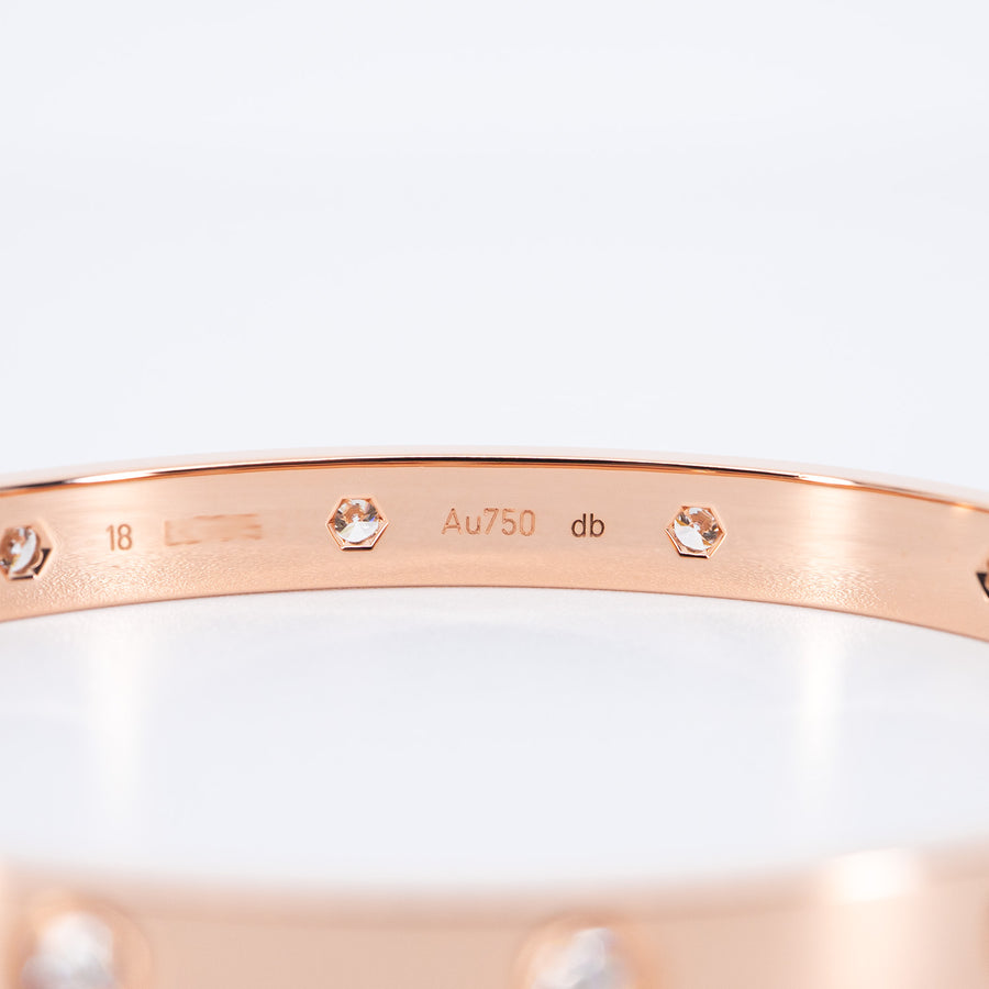 กำไลข้อมือ Cartier Love Bracelet, 10 Diamonds 18K Rose Gold Size 18# (Used) #vrcaHIT 1047