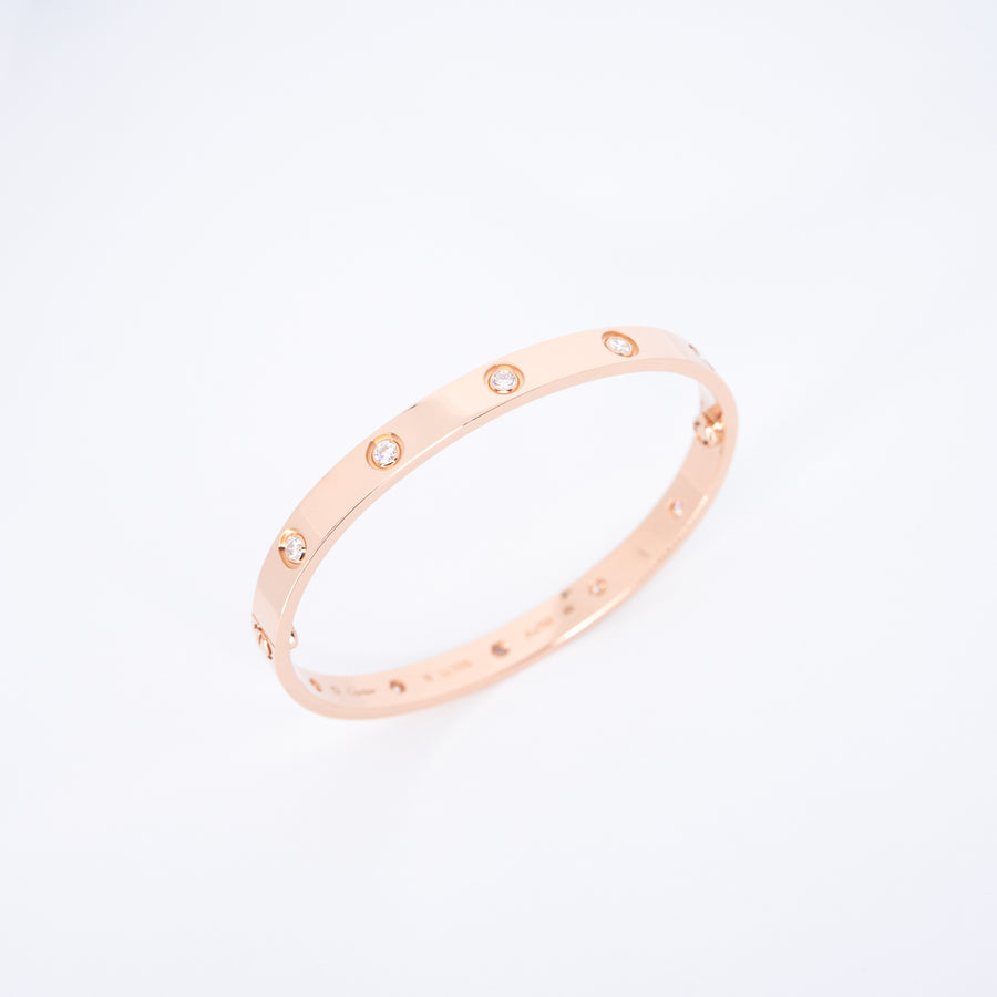 กำไลข้อมือ Cartier Love Bracelet, 10 Diamonds 18K Rose Gold Size 18# (Used) #vrcaHIT 1047