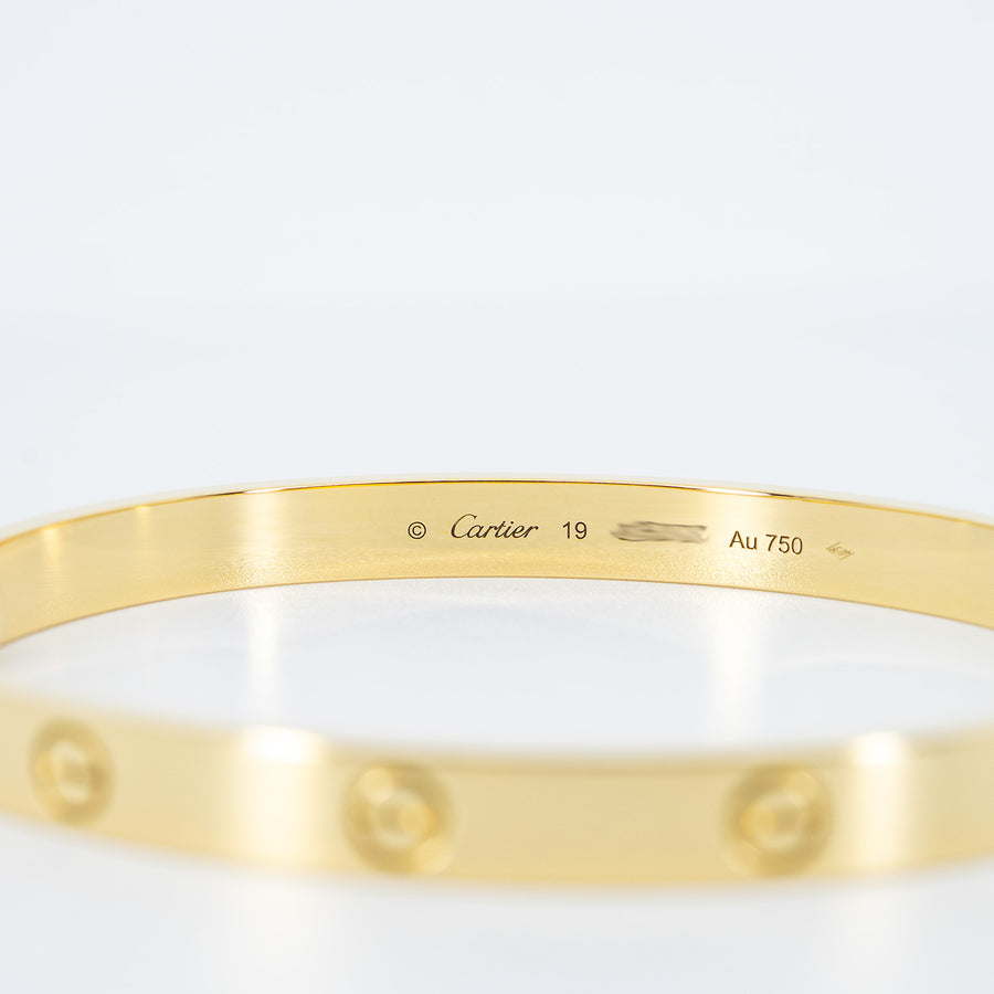 กำไลข้อมือ Cartier Love Bracelet 18K Yellow Gold Size 19# (Used) #vrca 1046