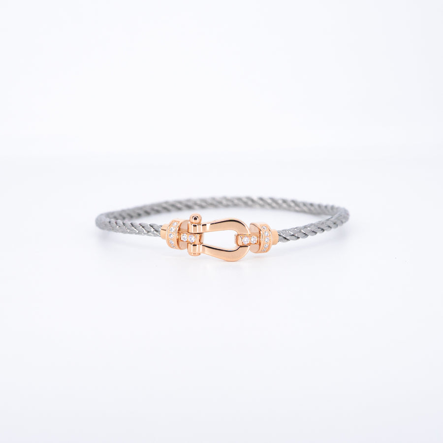 สร้อยข้อมือ Fred Force 10 Link Bracelet, Half Paved Diamonds, medium model 18K Rose Gold Size 15cm.# (Used) #vrfreb 7626