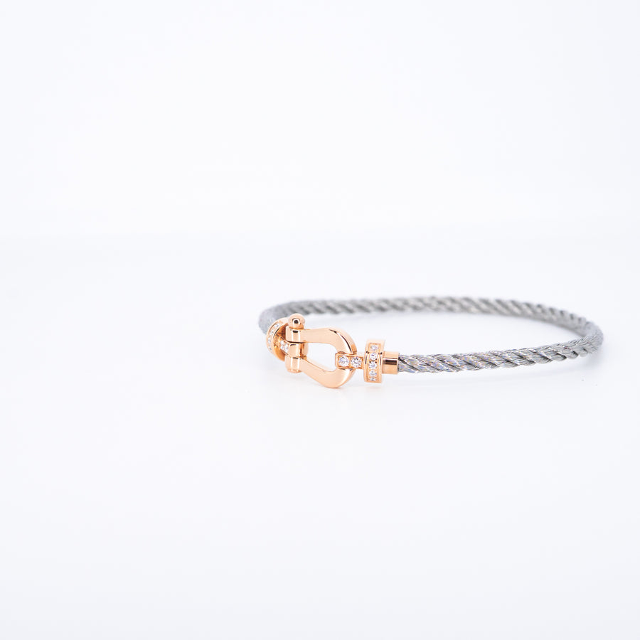 สร้อยข้อมือ Fred Force 10 Link Bracelet, Half Paved Diamonds, medium model 18K Rose Gold Size 15cm.# (Used) #vrfreb 7626