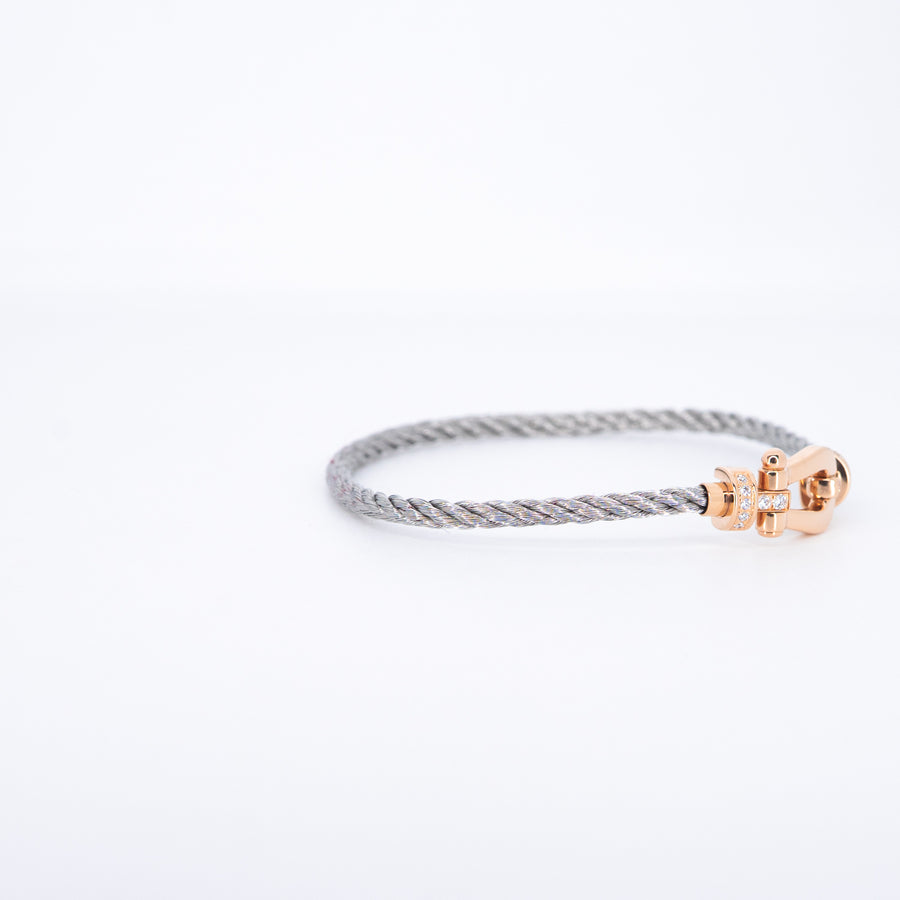 สร้อยข้อมือ Fred Force 10 Link Bracelet, Half Paved Diamonds, medium model 18K Rose Gold Size 15cm.# (Used) #vrfreb 7626