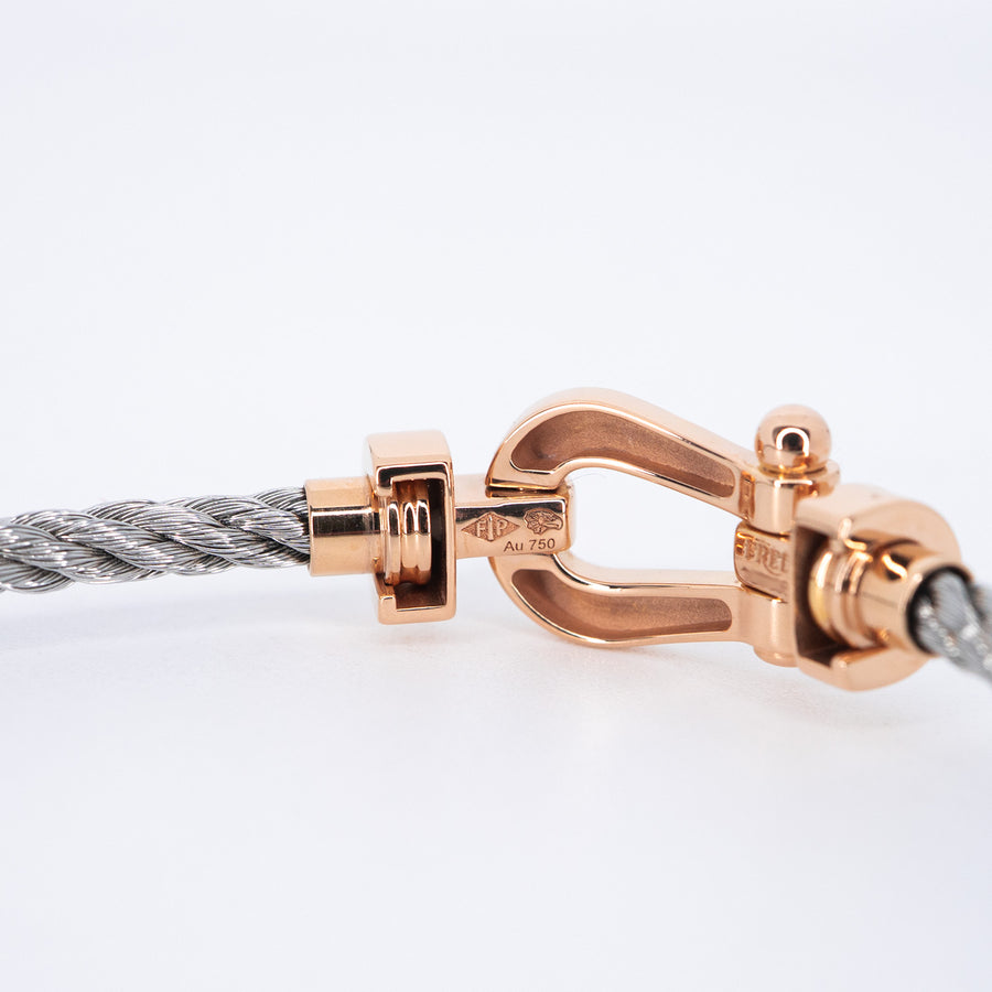 สร้อยข้อมือ Fred Force 10 Link Bracelet, Half Paved Diamonds, medium model 18K Rose Gold Size 15cm.# (Used) #vrfreb 7626