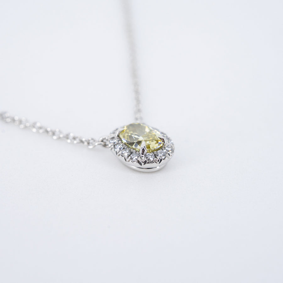 สร้อยและจี้ Tiffany & Co. Tiffany 0.32ct. Oval-cut Yellow Diamond Pandent and Necklace in Platinum Platinum950 Size 41cm.# (Used) #vrtinlimtHIT 7629