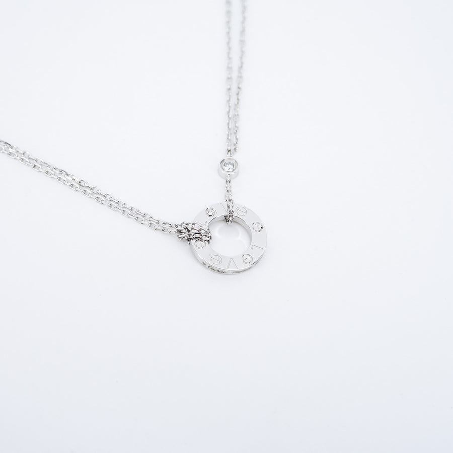 สร้อยและจี้ Cartier Love necklace, 2 diamonds 18K White Gold Size 36.5-39cm.# (Used) #vrcanl 7611