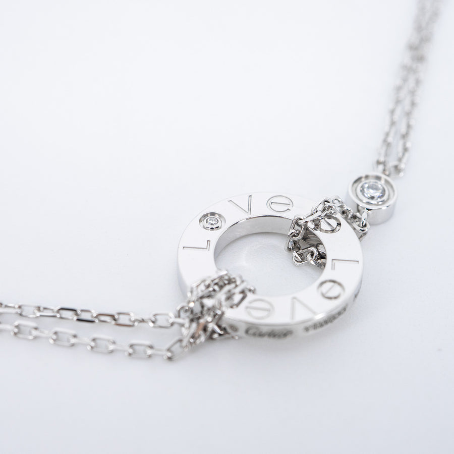 สร้อยและจี้ Cartier Love necklace, 2 diamonds 18K White Gold Size 36.5-39cm.# (Used) #vrcanl 7611