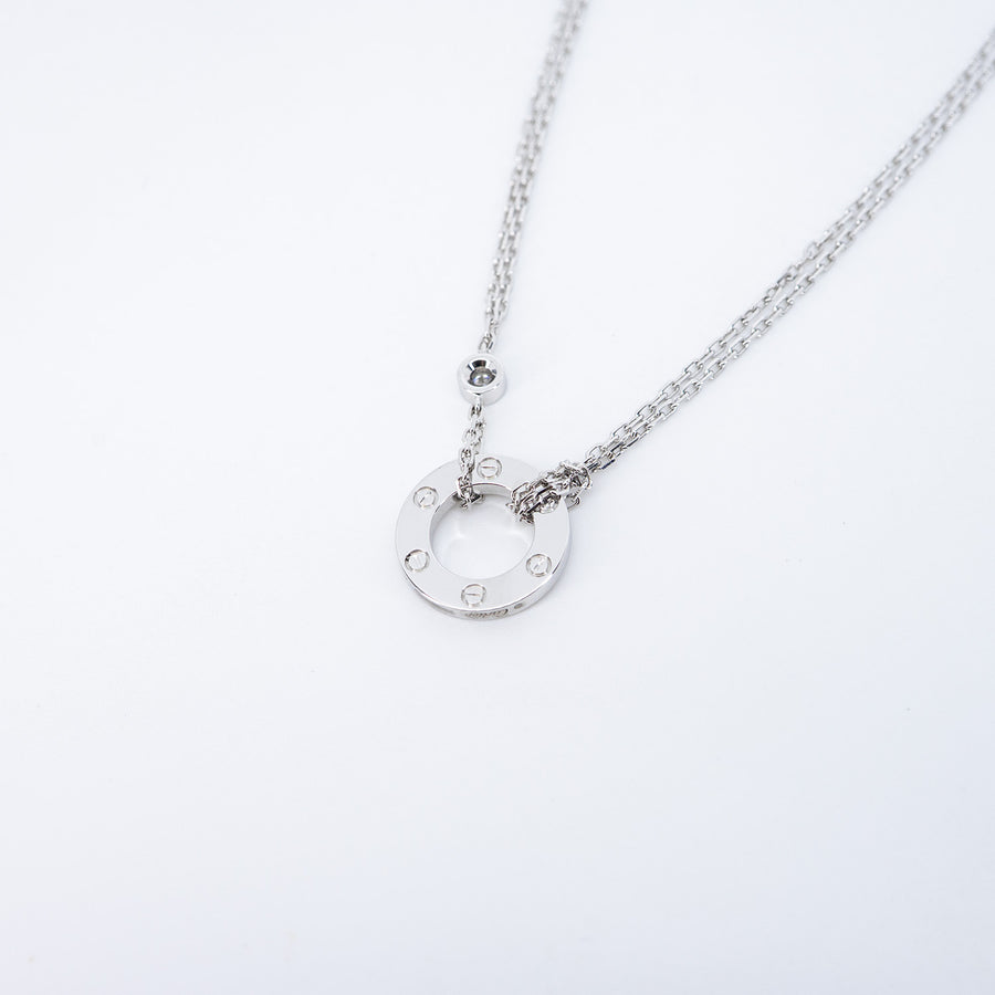 สร้อยและจี้ Cartier Love necklace, 2 diamonds 18K White Gold Size 36.5-39cm.# (Used) #vrcanl 7611