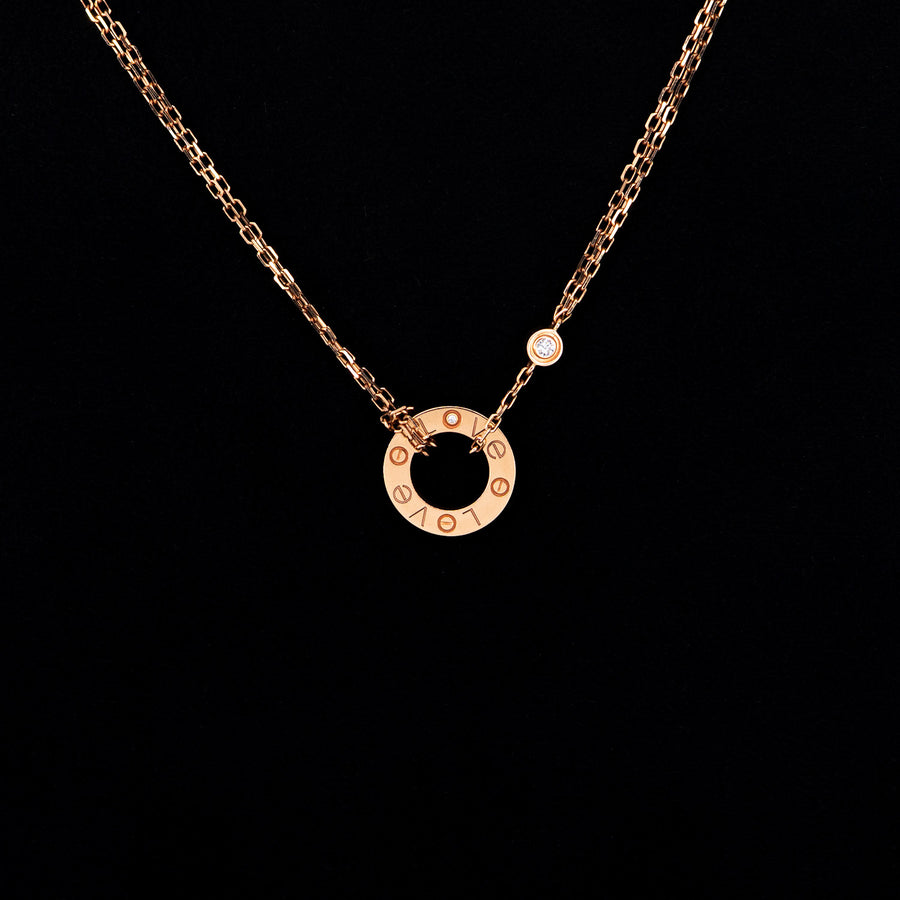 สร้อยและจี้ Cartier Love necklace, 2 diamonds 18K Rose Gold Size 37-40cm.# (Used) #vrcanl 7600