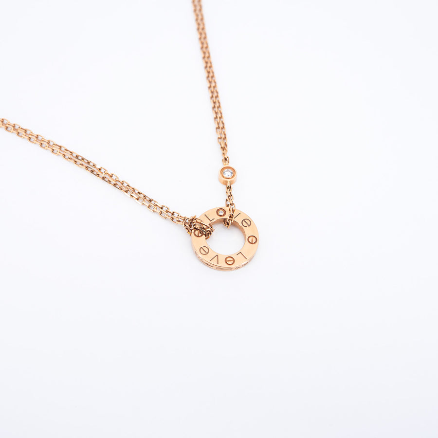 สร้อยและจี้ Cartier Love necklace, 2 diamonds 18K Rose Gold Size 37-40cm.# (Used) #vrcanl 7600